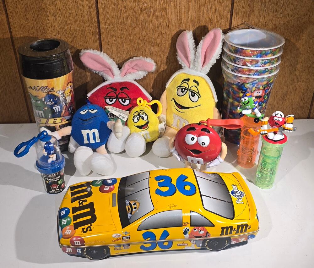 M&M's Collectibles Big Lot NASCAR #36 Racing Tin Plush Toys Cups Keychain